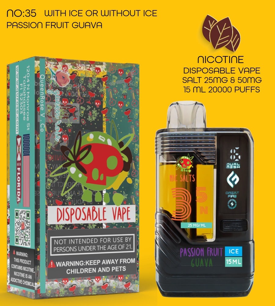 PASSION FRUIT GUAVA  20000 PUFFS VAPE NICOTINE SALT WITH ICE OR WITHOUT ICE 15 ML NO:35