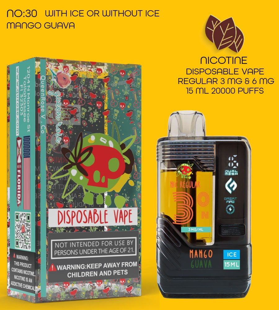 MANGO GUAVA 20000 PUFFS VAPE NICOTINE REGULAR WITH ICE OR WITHOUT ICE 15 ML NO:30