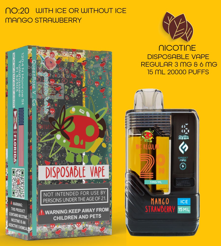MANGO STRAWBERRY 20000 PUFFS VAPE NICOTINE REGULAR WITH ICE OR WITHOUT ICE 15 ML NO:20