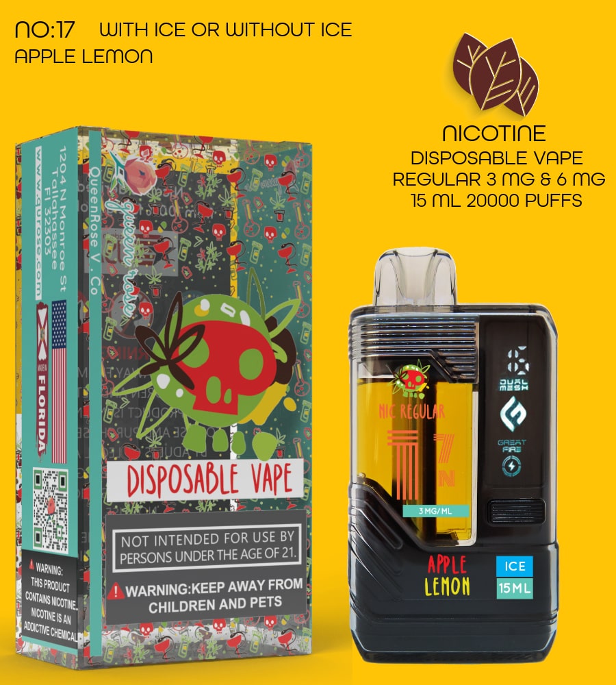 APPLE LEMON 20000 PUFFS VAPE NICOTINE REGULAR WITH ICE OR WITHOUT ICE 15 ML NO:17