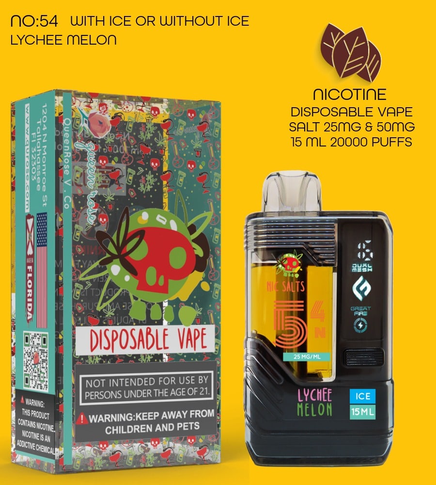 LYCHEE MELON  20000 PUFFS  VAPE NICOTINE SALT WITH ICE OR WITHOUT ICE   15 ML NO:54