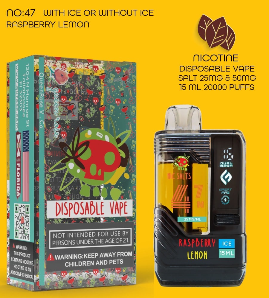 RASPBERRY LEMON  20000 PUFFS  VAPE NICOTINE SALT WITH ICE OR WITHOUT ICE   15 ML NO:47 OK