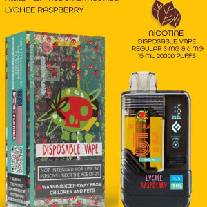 LYCHEE RASPBERRY  20000 PUFFS  VAPE NICOTINE REGULAR WITH ICE OR WITHOUT ICE   15 ML NO:52
