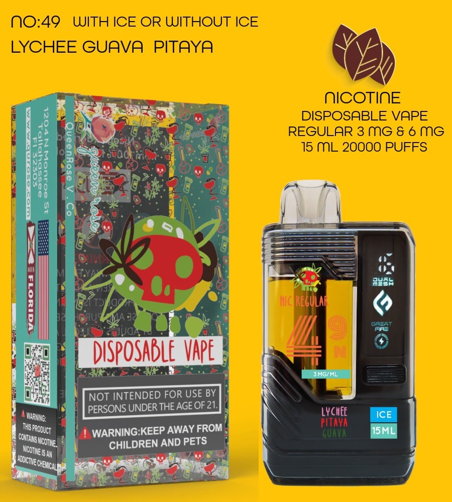 LYCHEE GUAVA  PITAYA  20000 PUFFS  VAPE NICOTINE REGULAR WITH ICE OR WITHOUT ICE   15 ML NO:49