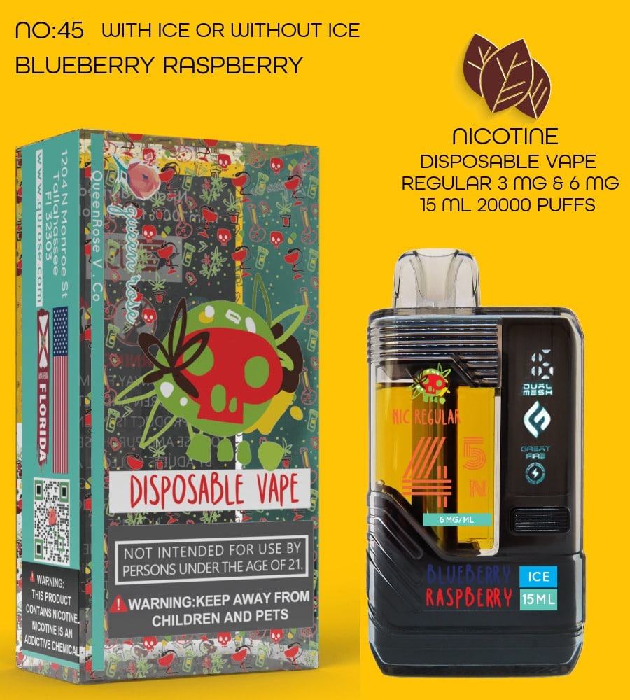 BLUEBERRY RASPBERRY  20000 PUFFS  VAPE NICOTINE REGULAR WITH ICE OR WITHOUT ICE   15 ML NO:45