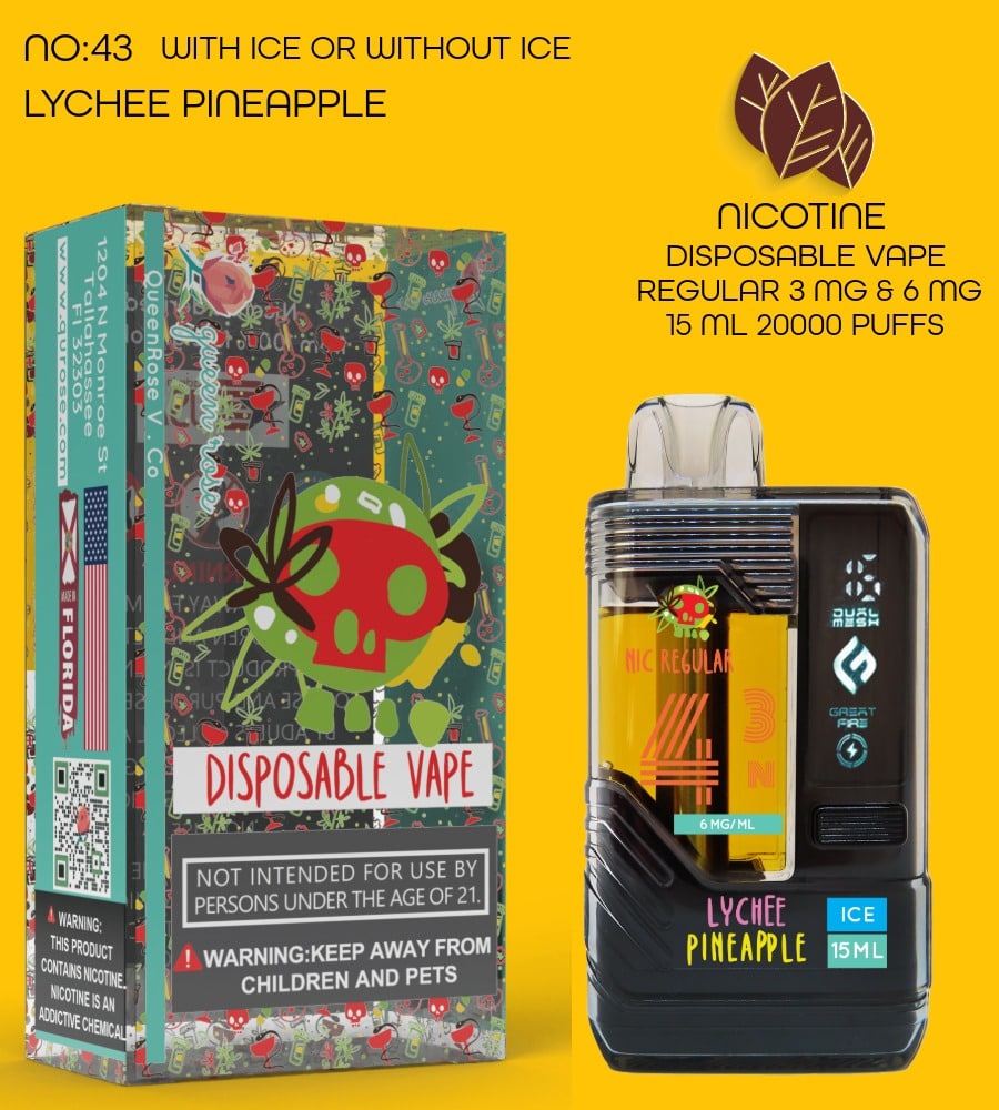 LYCHEE PINEAPPLE  20000 PUFFS  VAPE NICOTINE REGULAR WITH ICE OR WITHOUT ICE   15 ML NO:43
