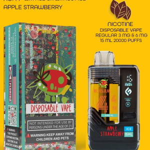 APPLE STRAWBERRY 20000 PUFFS  VAPE NICOTINE REGULAR WITH ICE OR WITHOUT ICE   15 ML NO:44