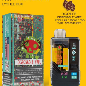 LYCHEE KIWI  20000 PUFFS VAPE NICOTINE REGULAR WITH ICE OR WITHOUT ICE 15 ML NO:38