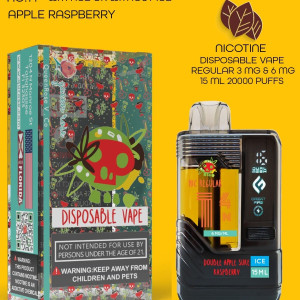 APPLE RASPBERRY  20000 PUFFS VAPE NICOTINE REGULAR WITH ICE OR WITHOUT ICE 15 ML NO:14