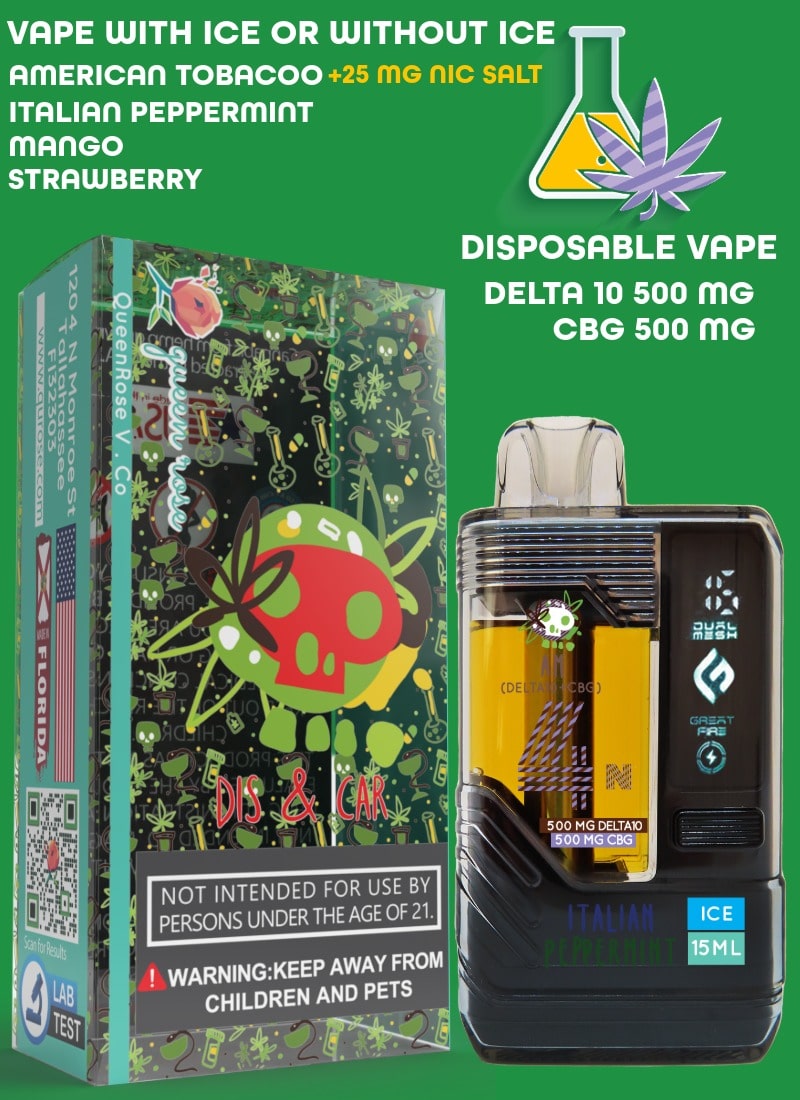 WATER-BASED VAPE DELTA10 (500 MG) + CBG (500 MG) 20000 PUFFS WITH ICE OR WITHOUT ICE 15 ML