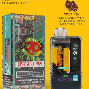 KIWI PASSION FRUIT 20000 PUFFS VAPE NICOTINE SALT WITH ICE OR WITHOUT ICE 15 ML NO:39