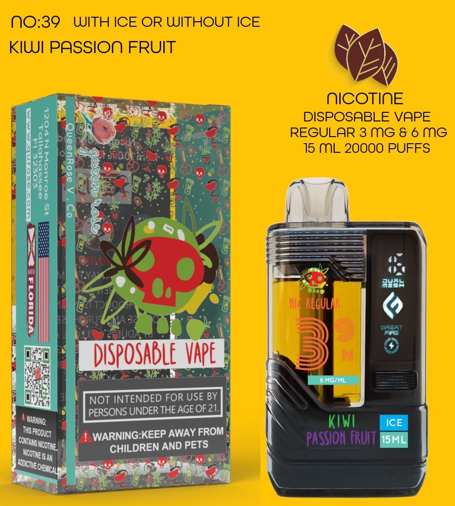 KIWI PASSION FRUIT 20000 PUFFS VAPE NICOTINE REGULAR WITH ICE OR WITHOUT ICE 15 ML NO:39