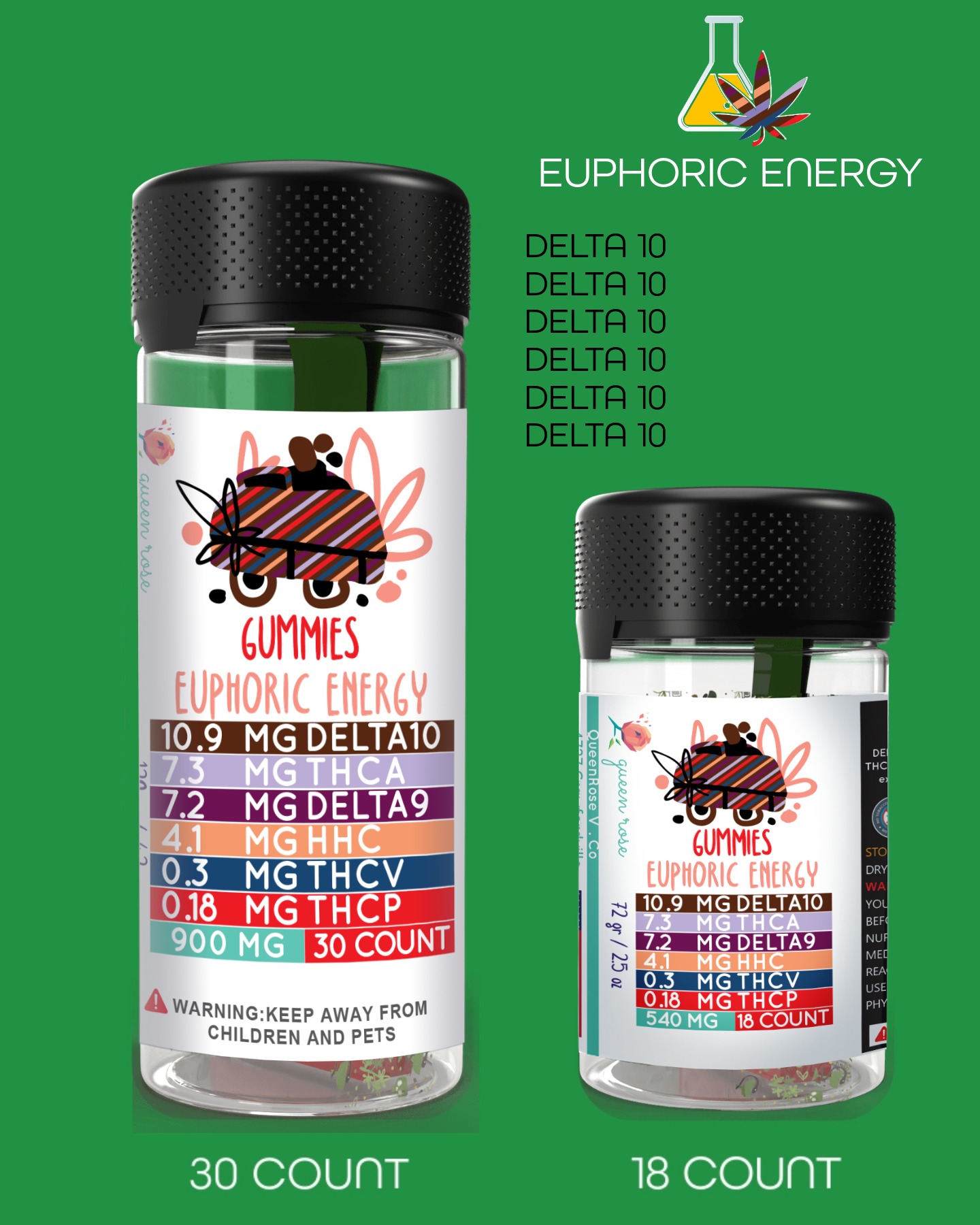 EUPHORIC ENERGY GUMMEIS With Live Resin 18 Count 25 OZ & 30 Count 42 OZ